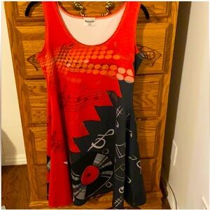 Cow Cow Red Musical Dreams Sleeveless Dress~Lg.~Great Retro Look!!